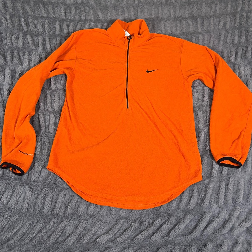 Nike Therma-FIT 1/4 Zip Fleece Pullover Orange Mens Medium Vintage Mock Neck‎